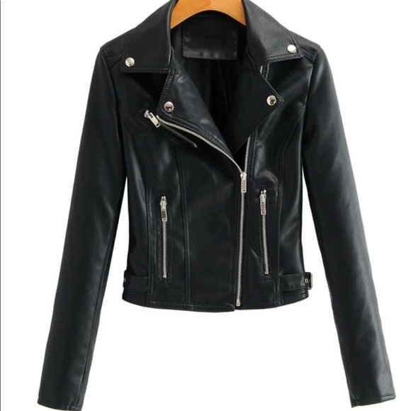 Vegan leather jacket zipper arms glam classic moto - Picture 1 of 11